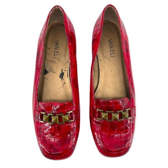 Vintage Vaneli Women’s Red Croco Textured Patent Leather Loafers Size 8.5M - Picture 16 of 16